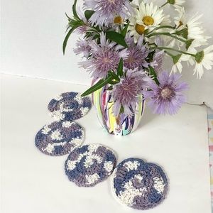 Coaster Set Hand Crafted Purple White Cotton Crochet Bar Cart Essentials